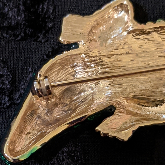 Kenneth Lane Vintage green enamel with pearl cabochon stones brooch - Picture 9 of 11